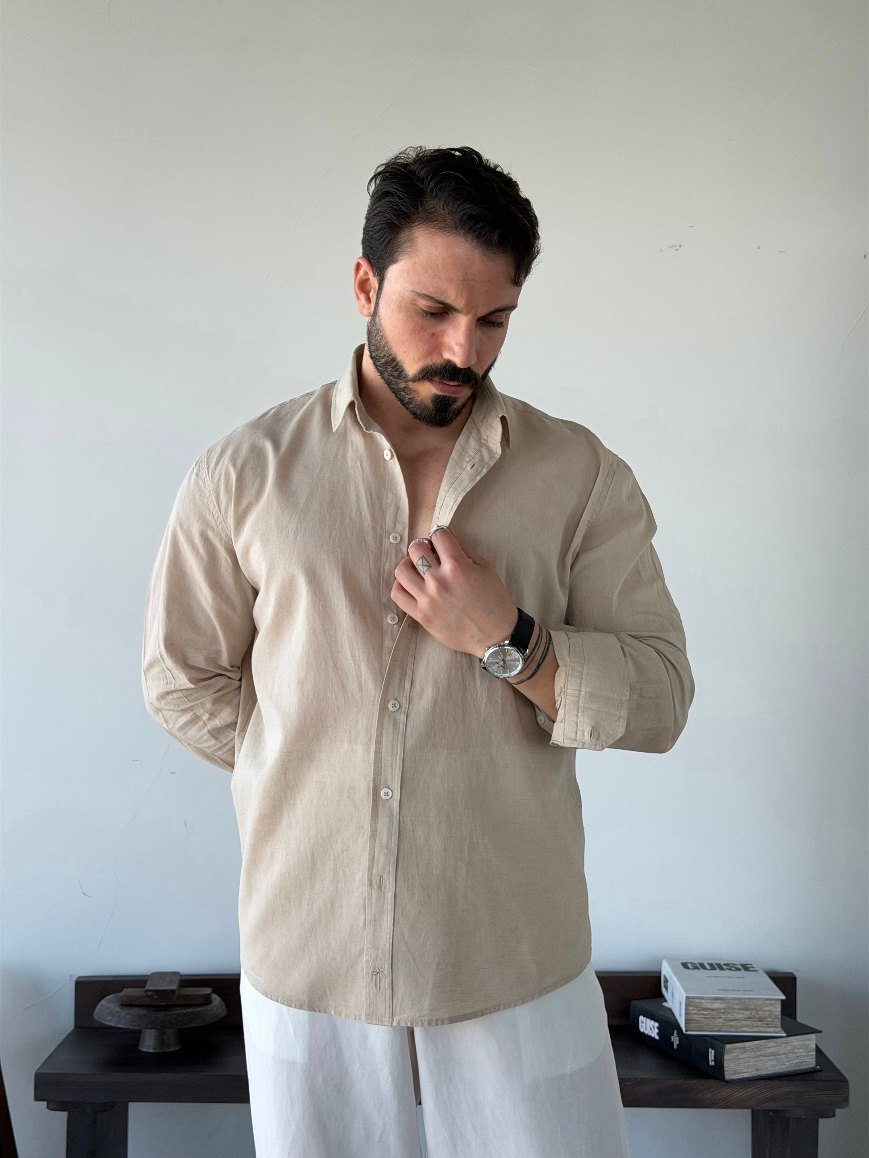 BASIC BEIGE RELAXED FIT LINEN SHIRT