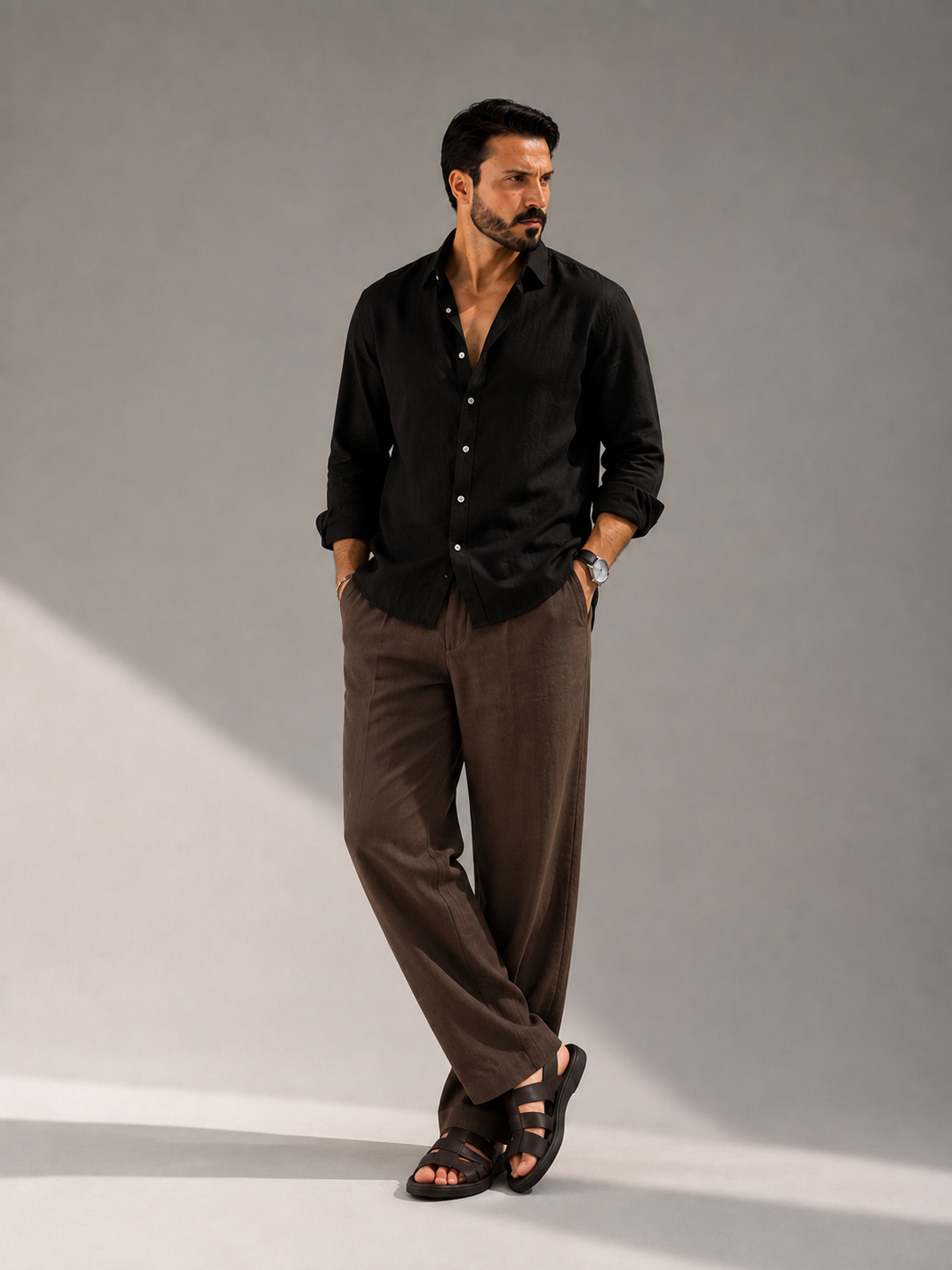Signature Linen Set ( BLACK LINEN SHIRT + BROWN LINEN PANTS )