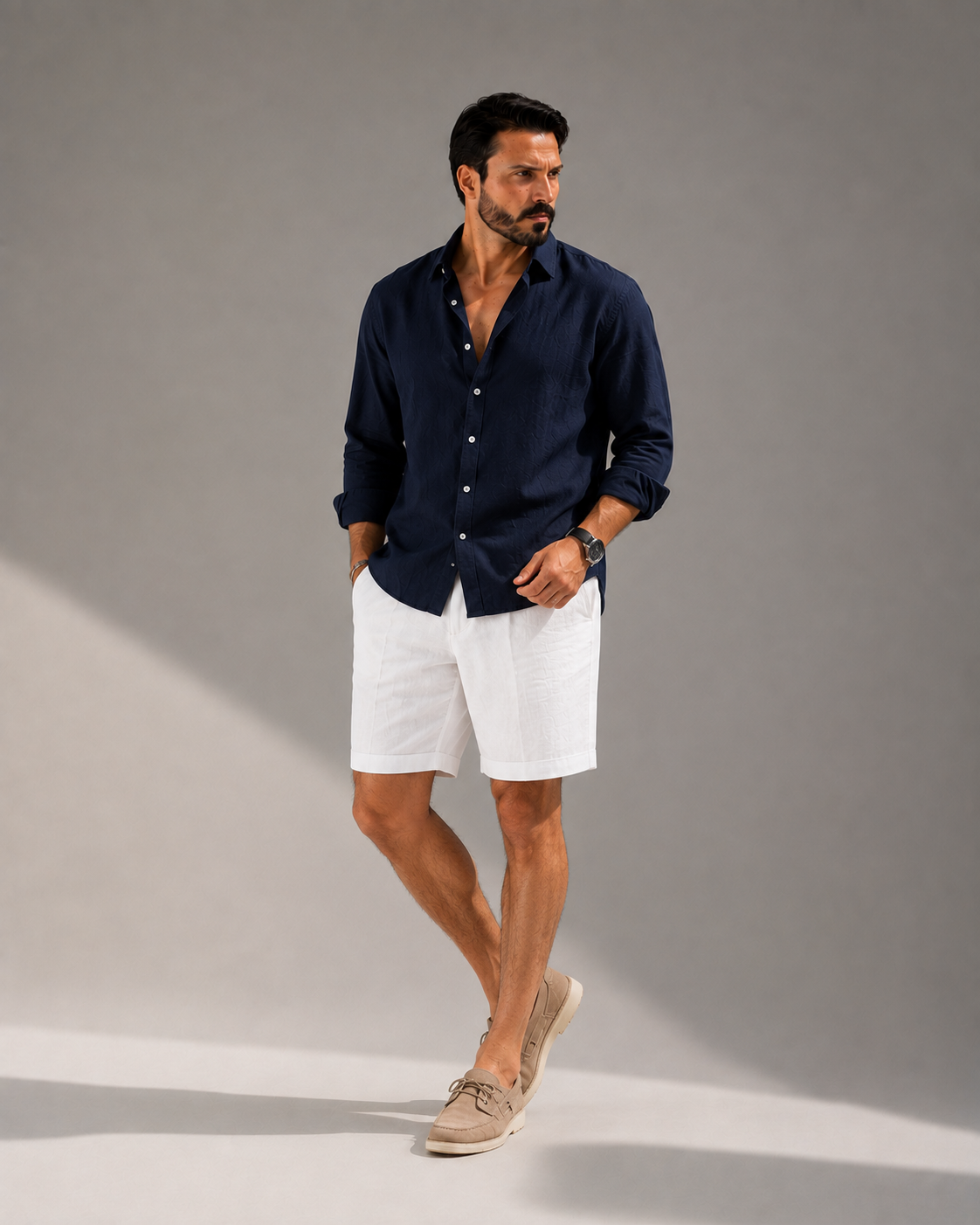 Signature Linen Set ( NAVY LINEN SHIRT + WHITE LINEN SHORT )