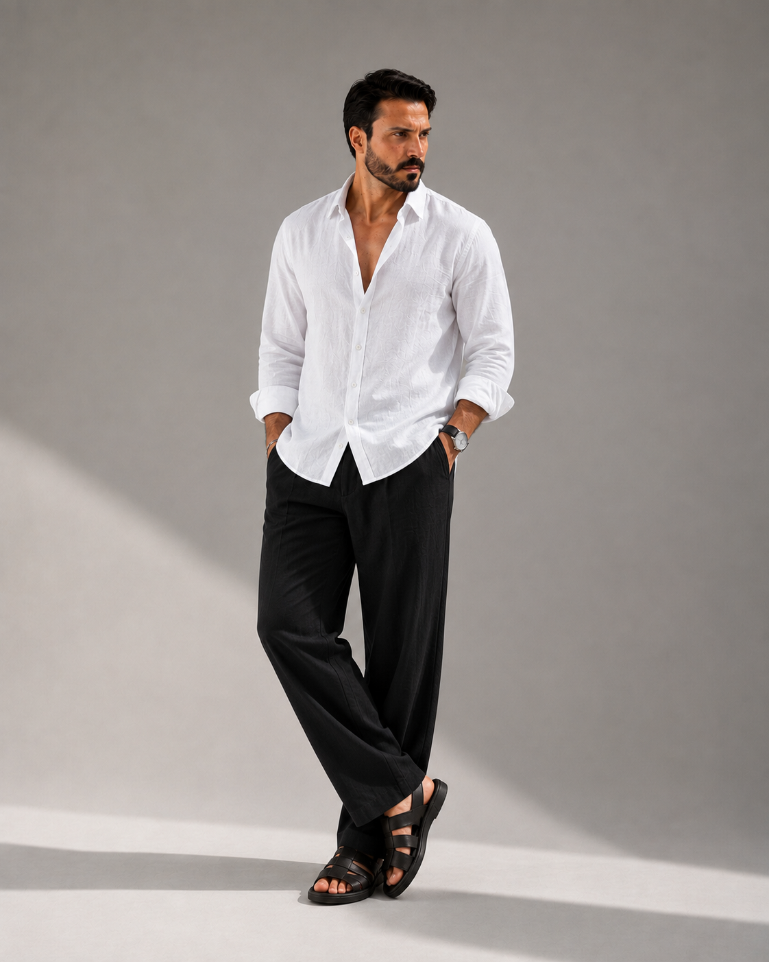 Signature Linen Set ( WHITE LINEN SHIRT + BLACK LINEN PANTS )