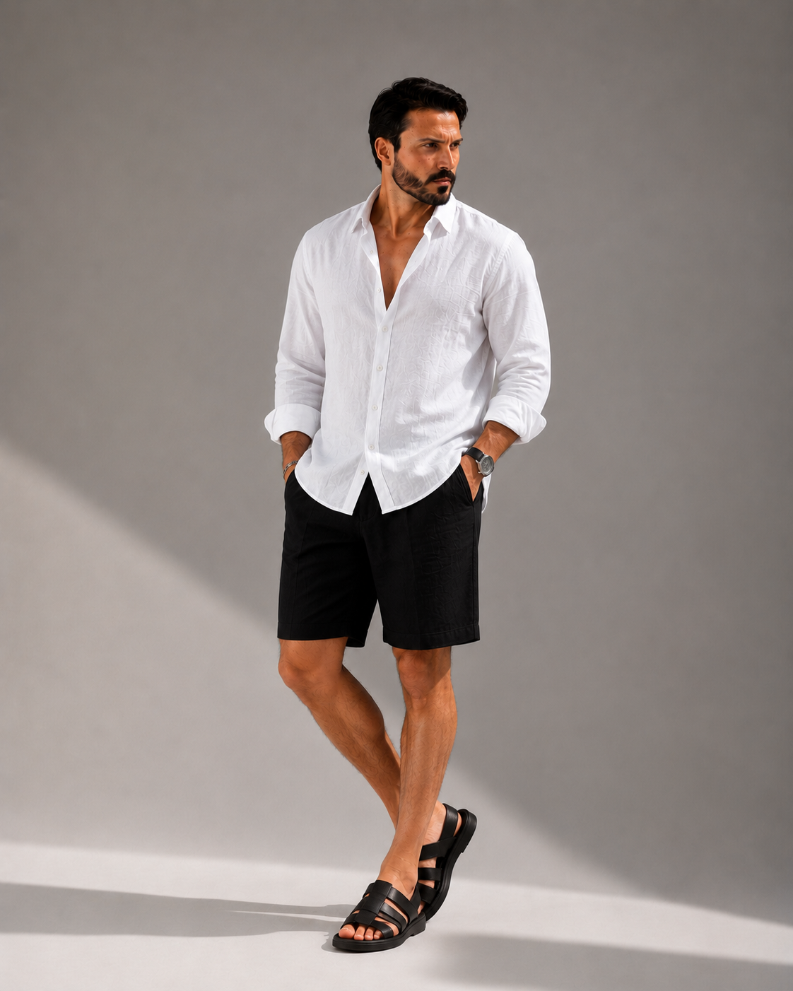 Signature Linen Set ( WHITE LINEN SHIRT + BLACK LINEN SHORT )