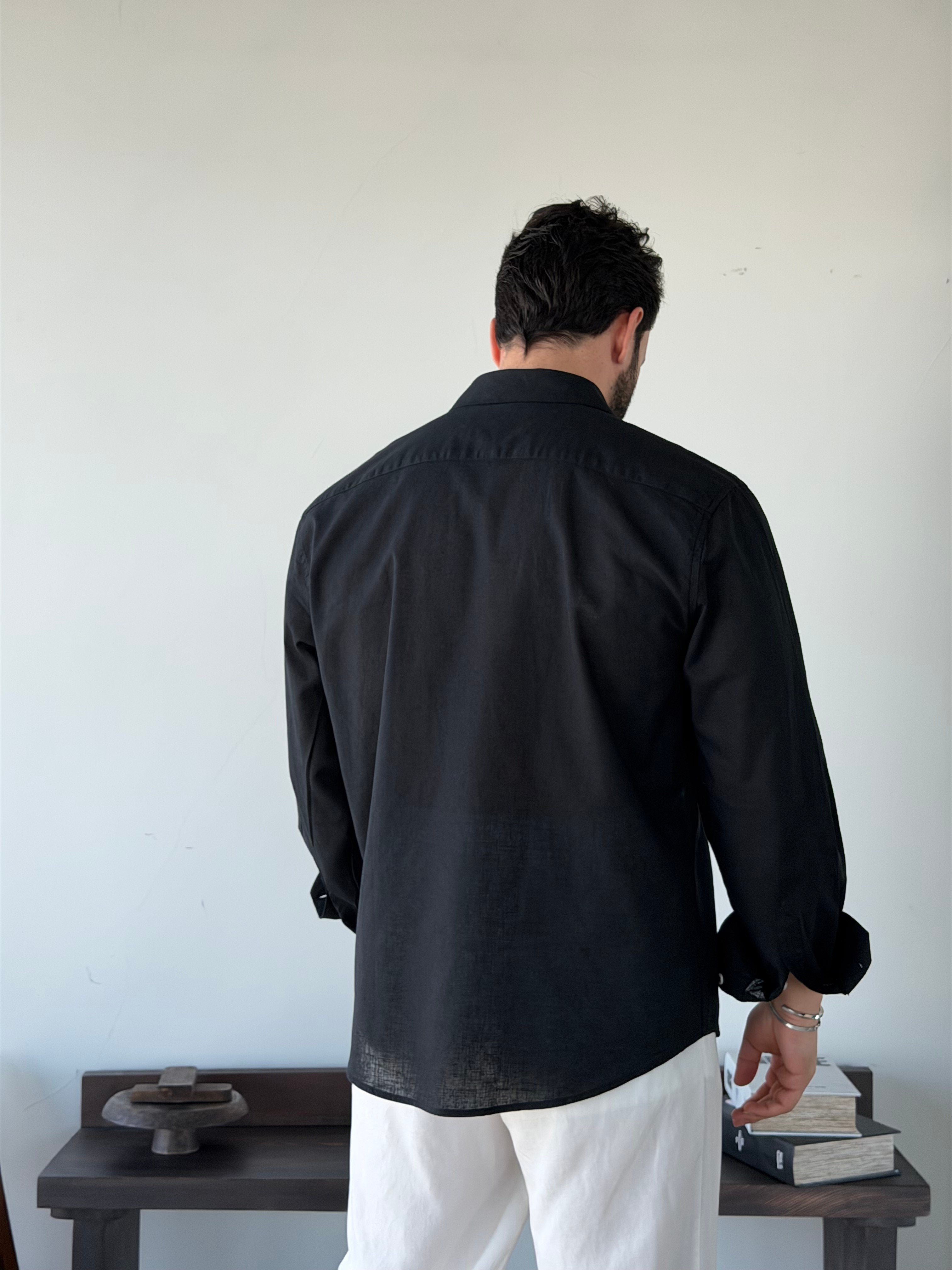 BASIC BLACK RELAXED FIT LINEN SHIRT