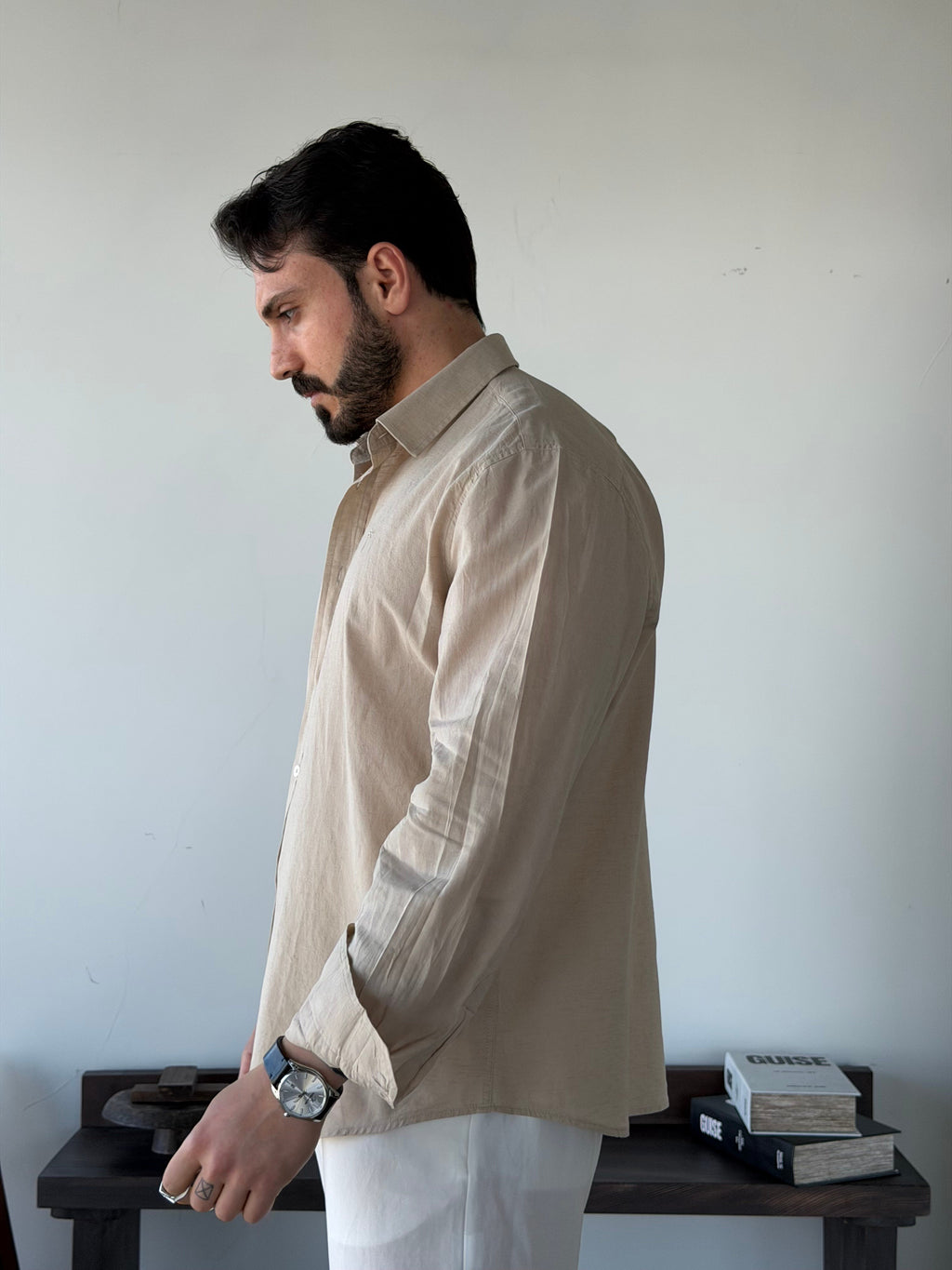 BASIC BEIGE RELAXED FIT LINEN SHIRT